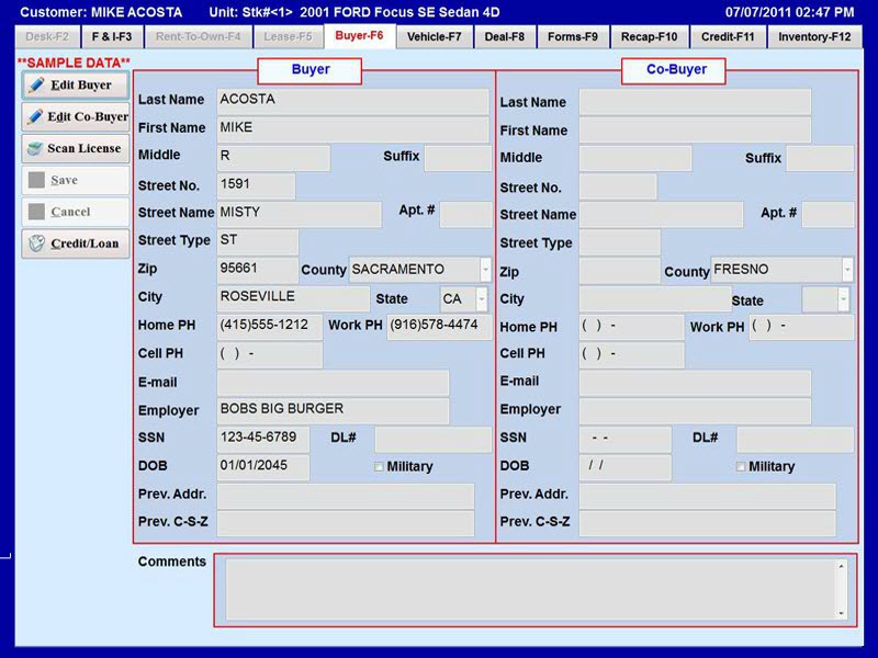 Buyer Information Screen